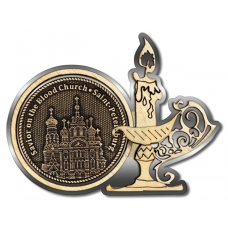 Магнит из бересты Санкт-Петербург-Храм Спас на Крови (англ) свеча серебро